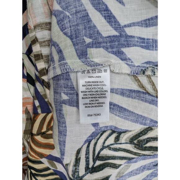 Tahari Dress Womens Medium Linen Sleeveless Leaf Print Summer Tropical V Neck - Picture 5 of 10